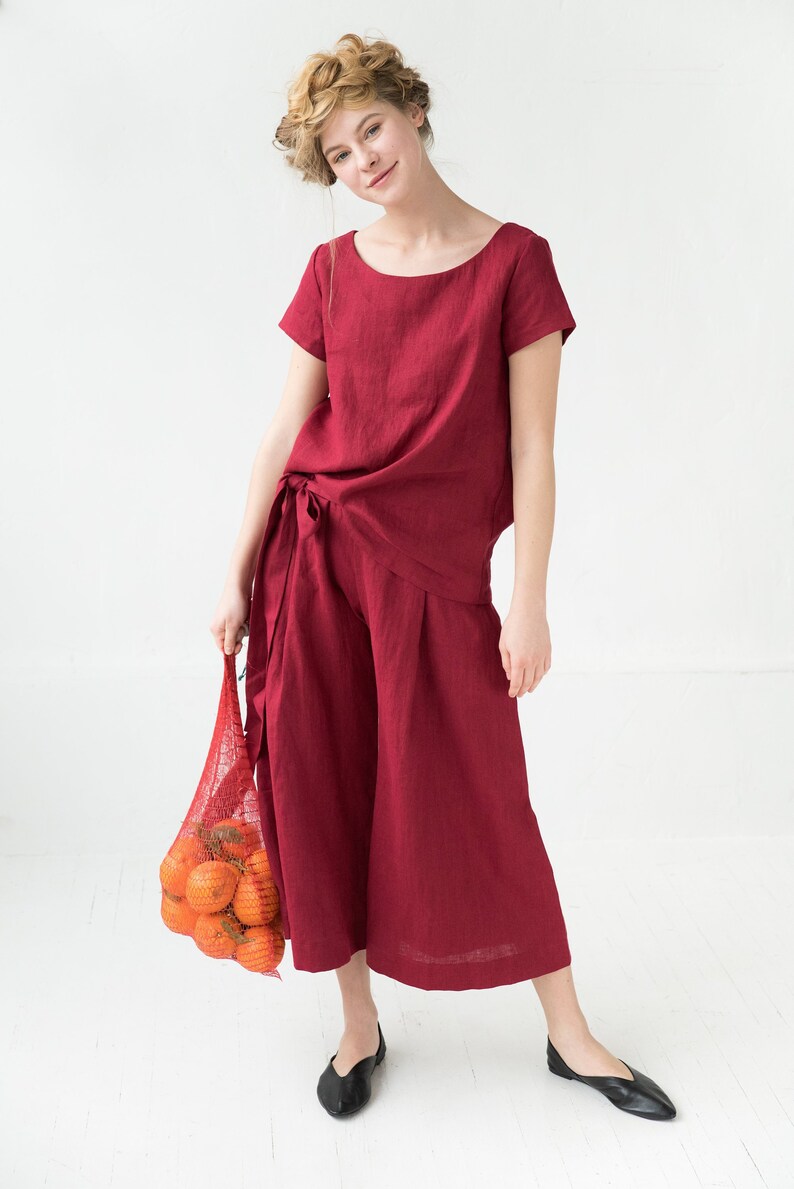 Linen Top Red Linen Top Summer Top Linen Blouse Short Etsy