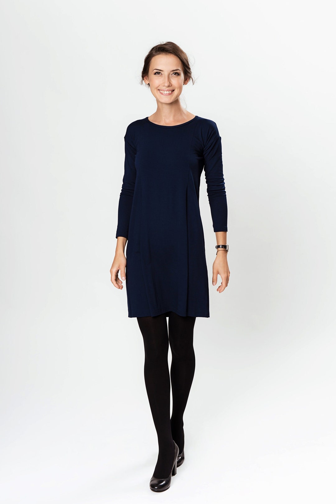 Dark Blue Dress A Line Dress Viscose Dress Plus Size Dress Etsy