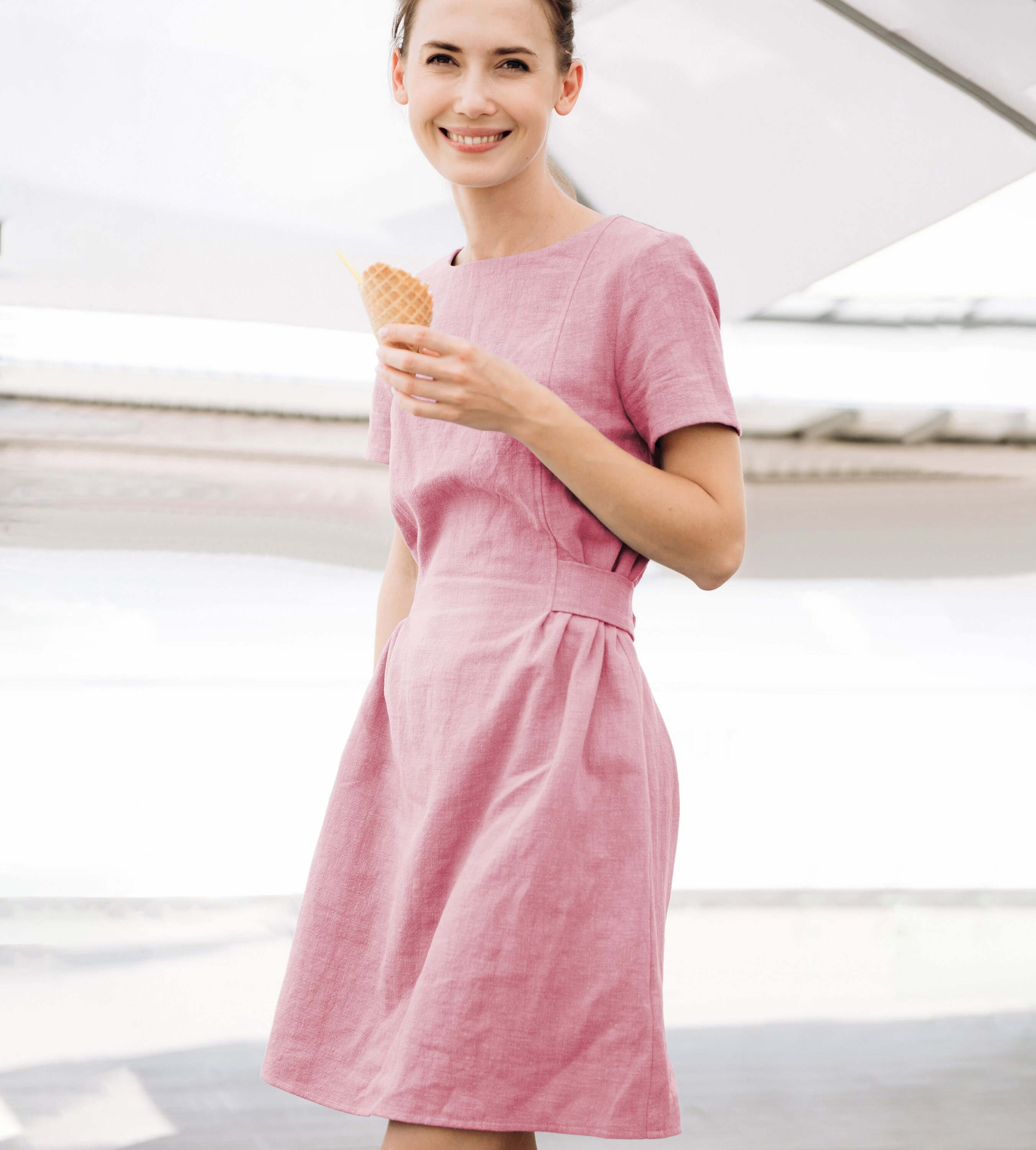 pink linen dress