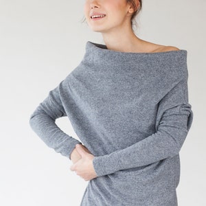 Gray Wool Sweater Women, Minimalist Clothing, Off Shoulder Sweater, Woolen Top, LeMuse Clothing, Knit Pullover, Warm Sweater, Comfy Clothes image 4