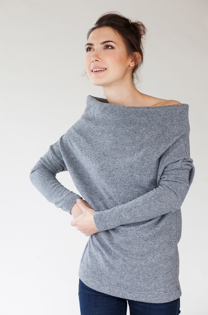 Gray Wool Sweater Women, Minimalist Clothing, Off Shoulder Sweater, Woolen Top, LeMuse Clothing, Knit Pullover, Warm Sweater, Comfy Clothes image 4