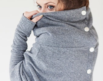 Women Cowl Neck Loose Long Sleeve Oversize Sweater Jumper Shirt Tops Dress *1