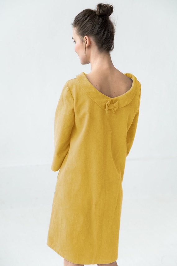 mustard yellow linen dress