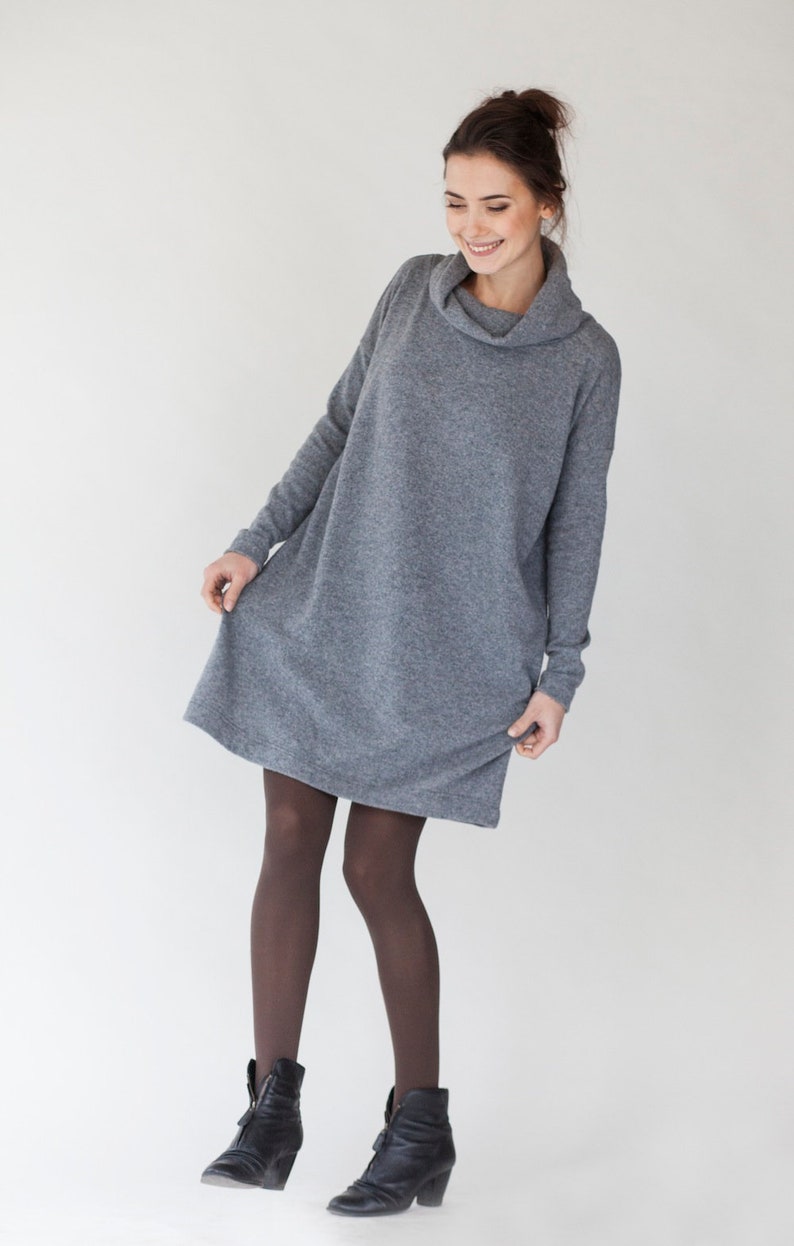 Oversized Dress, Winter Wool Dress, Grey Sweater Dress, Turtleneck Dress, Woolen Dress, LeMuse Clothing, Warm Loose Dress, Comfy Clothes image 5