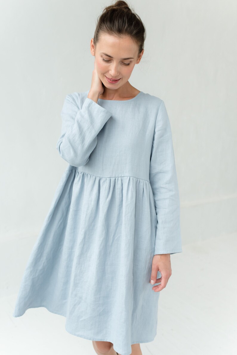 pastel blue long sleeve dress
