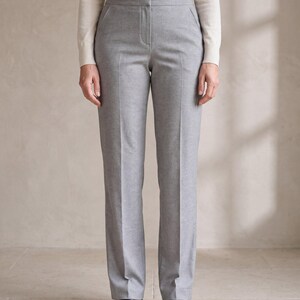 Wool Straight-Leg Trousers with Comfort Waist for Women, Light Grey, Black, Beige – Graphite Comfort by LeMuse