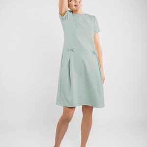 Mint Dress, Elegant Dress, Women Dress, Petite Dress, Bow Dress, Extravagant Dress, Loose Dress, Minimalist Clothing,Ribbon Dress,Midi Dress image 2