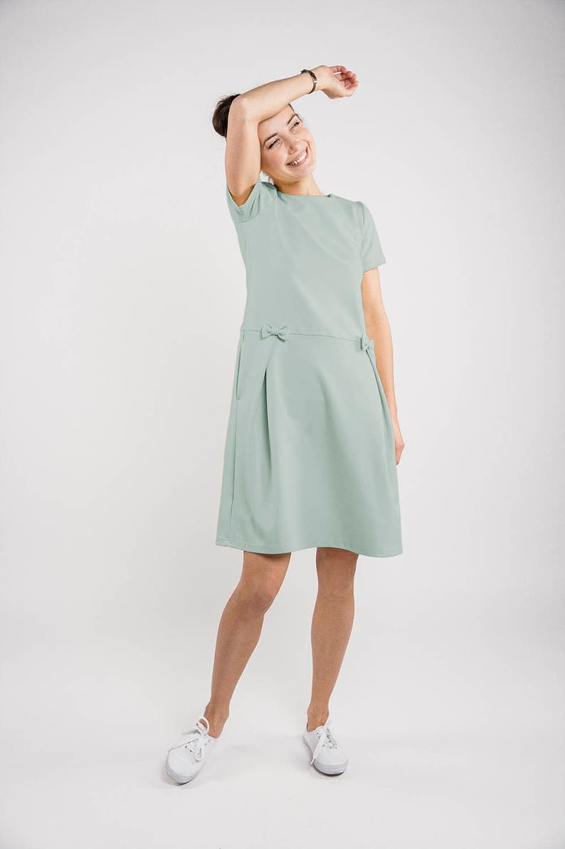 Mint Dress, Elegant Dress, Women Dress, Petite Dress, Bow Dress, Extravagant Dress, Loose Dress, Minimalist Clothing,Ribbon Dress,Midi Dress image 2