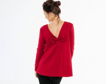 Rote Bluse, Damenbekleidung, LeMuse Bluse, Romantische Bluse, Elegante Bluse, Frühlingskleidung, Cocktail-Bluse, Rotes Oberteil, Lange Ärmel