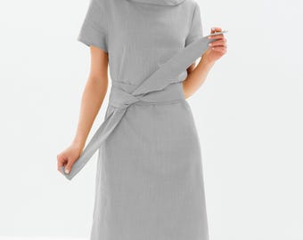 Linen dress Long Story — Short-Sleeve Linen with Pockets