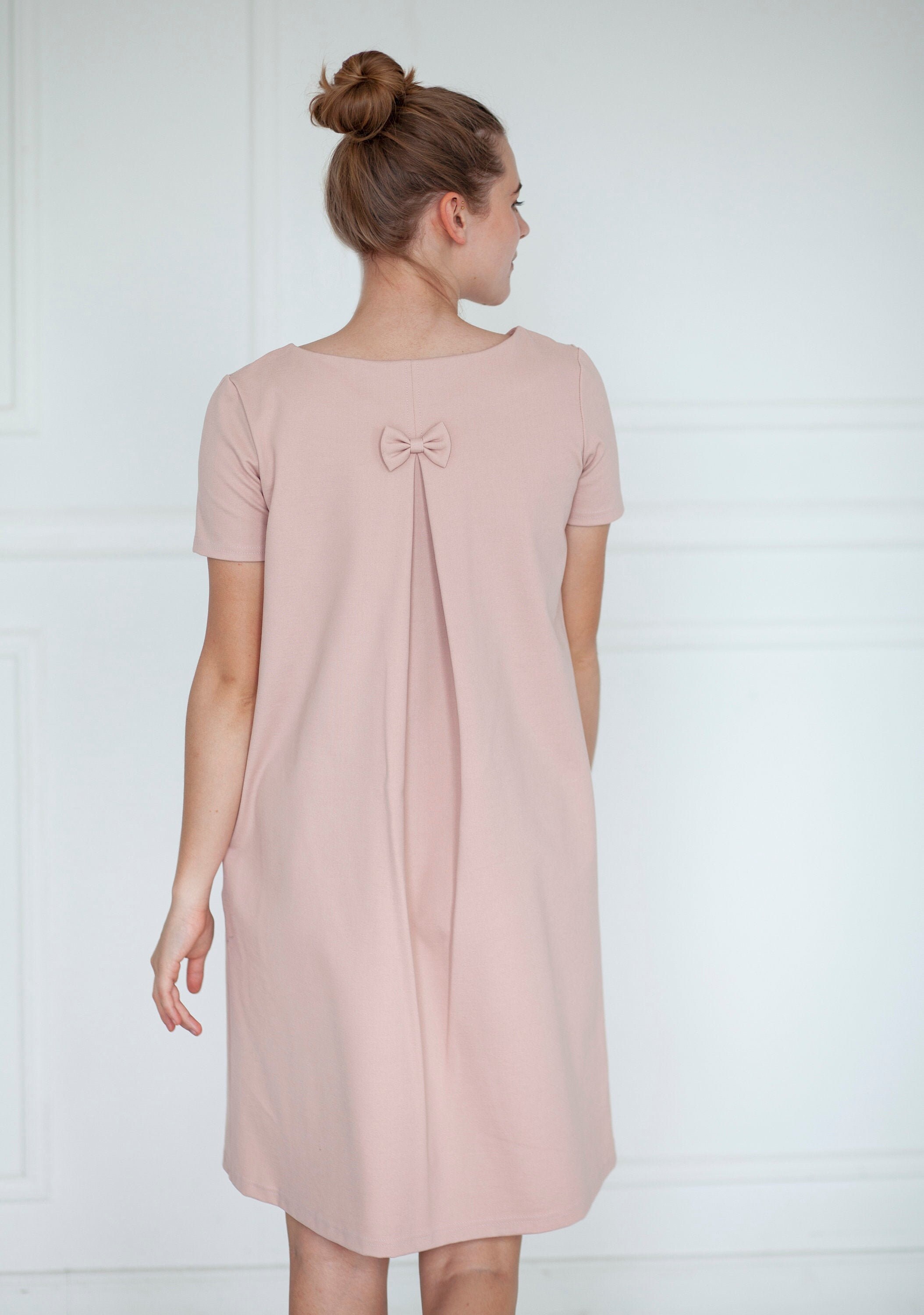 Nude Loose Dress Back Bow Dress Women 