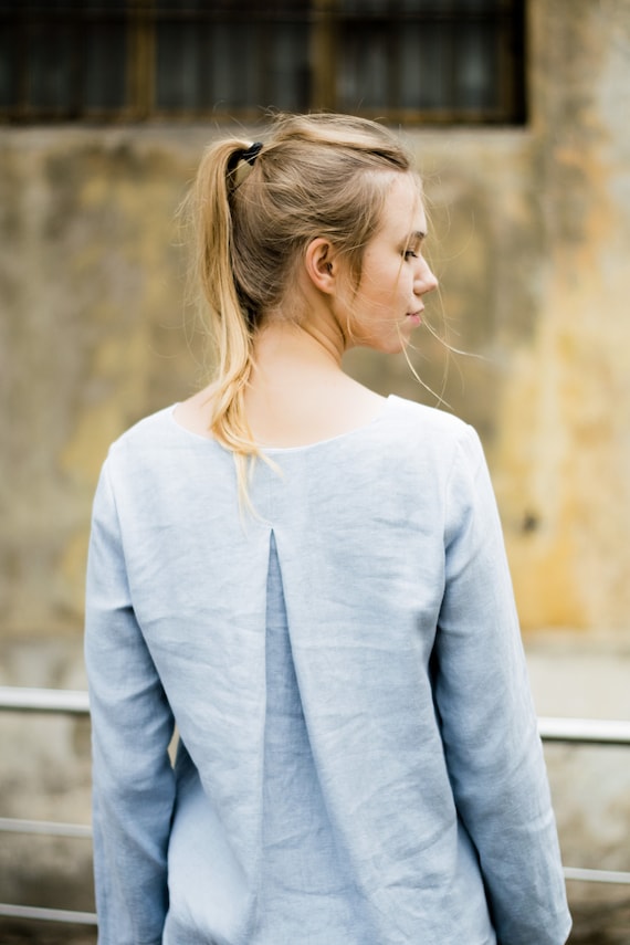 gemak Verpersoonlijking Kader Dames linnen blouse linnen kleding lichtblauwe top losse - Etsy België