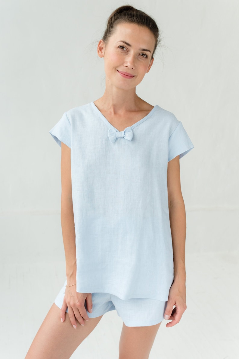 Light Blue Shirt Linen Sleepwear Linen Sleep Shirt Linen Etsy