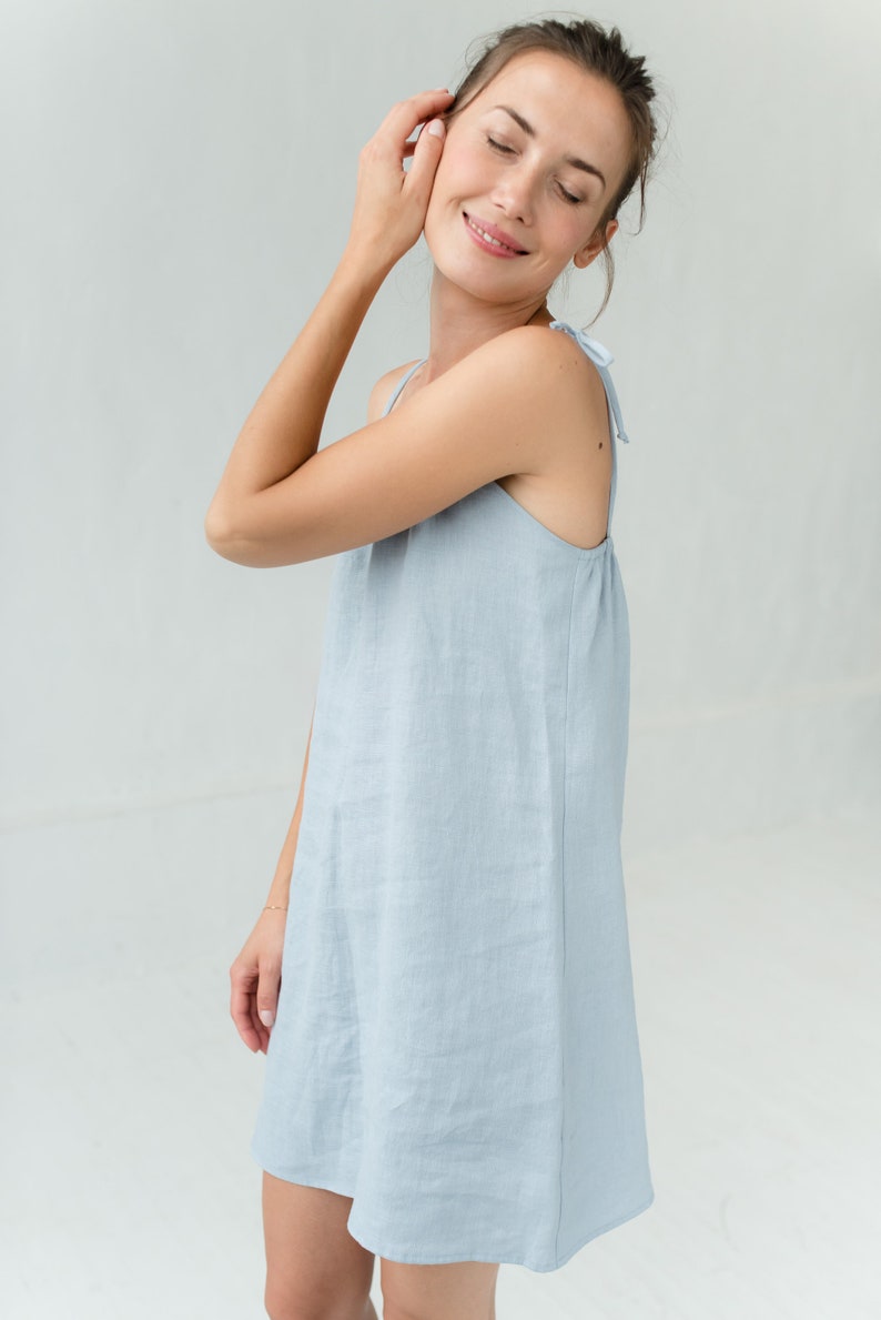 Minimalist Clothing Loose Nightdress Linen Nightgown Linen Sleepwear Blue Linen Sleeping Dress Linen Clothing Linen Night Dress