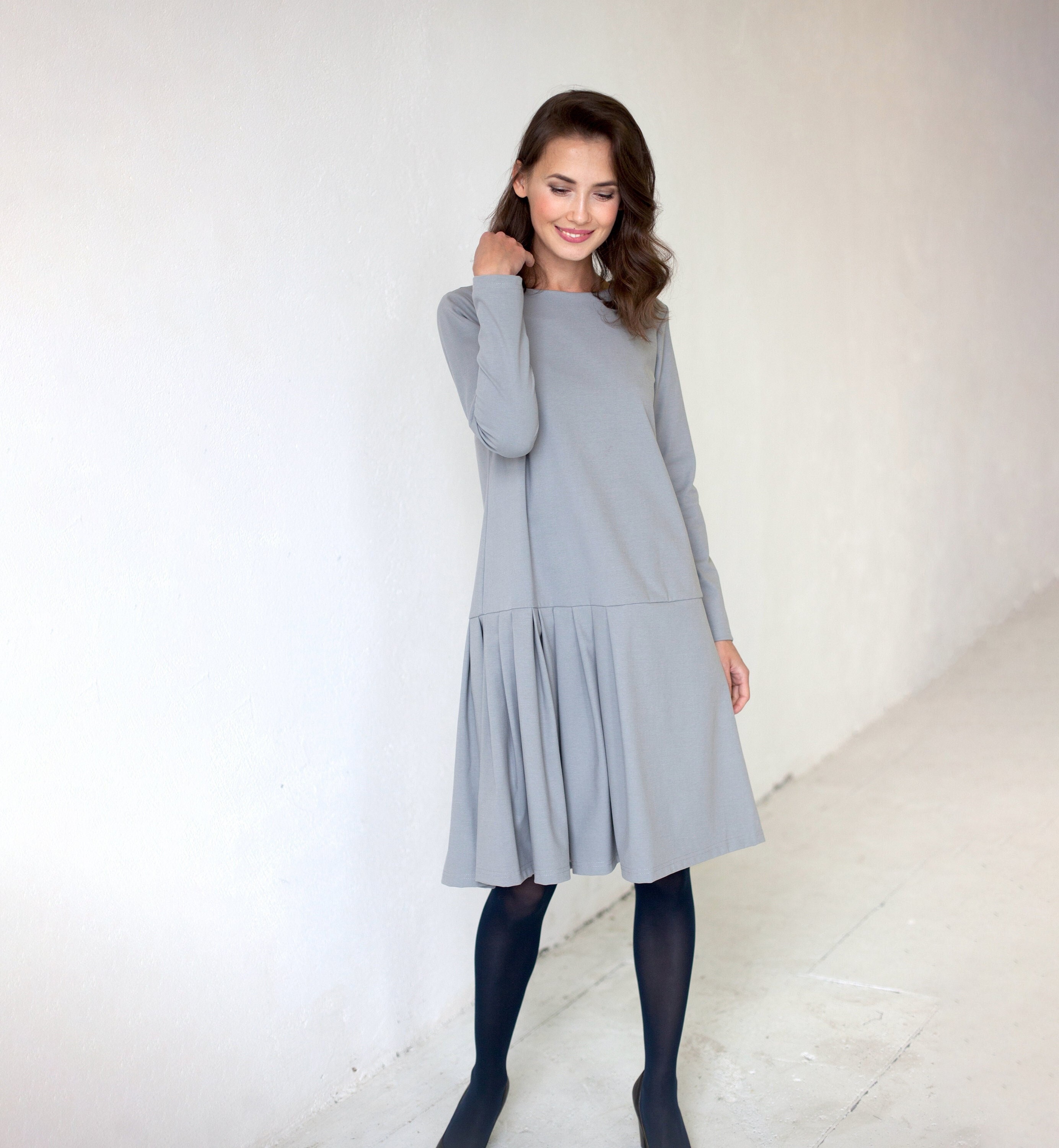 Light Gray Dress Flare Dress Long 