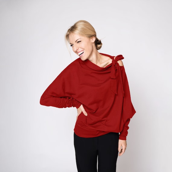 Blusa roja blusa asimétrica blusa sin hombros blusa - México