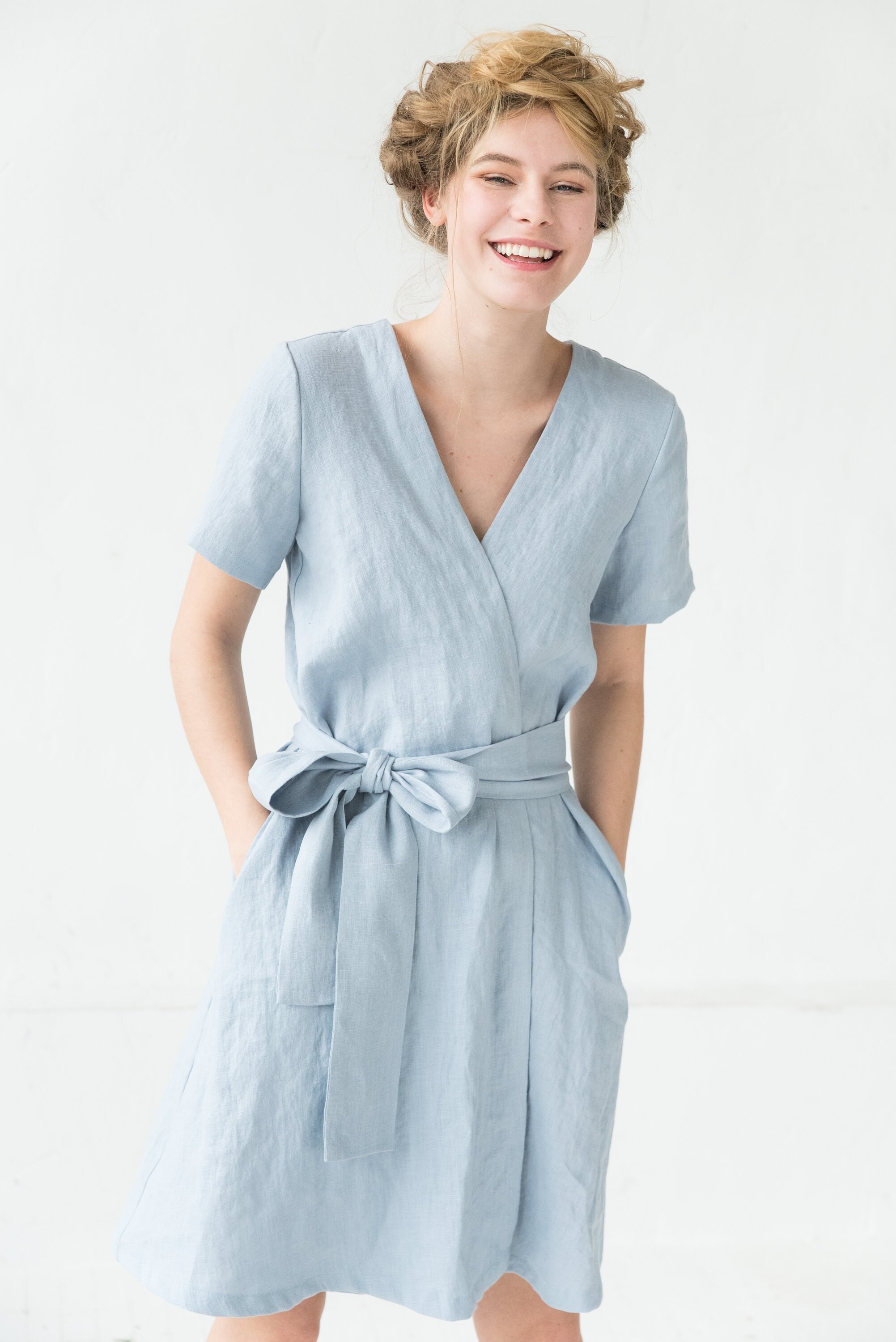 sky blue wrap dress