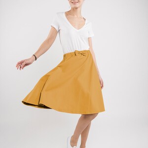 Women Yellow Skirt, Flare Skirt, Mustard Skirt, Bow Skirt, Midi Skirt, Skater Skirt, Poodle Skirt, Pocket Skirt, Minimalist Clothing, Loose image 2