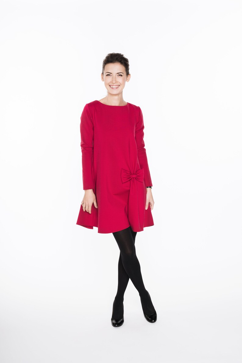 Robe de printemps par LeMuse, Robe rouge, Robe trapèze, Robe à manches longues, Vêtements pour femme, Robe élégante, Robe de cérémonie, Jolie robe pour rendez-vous amoureux image 2