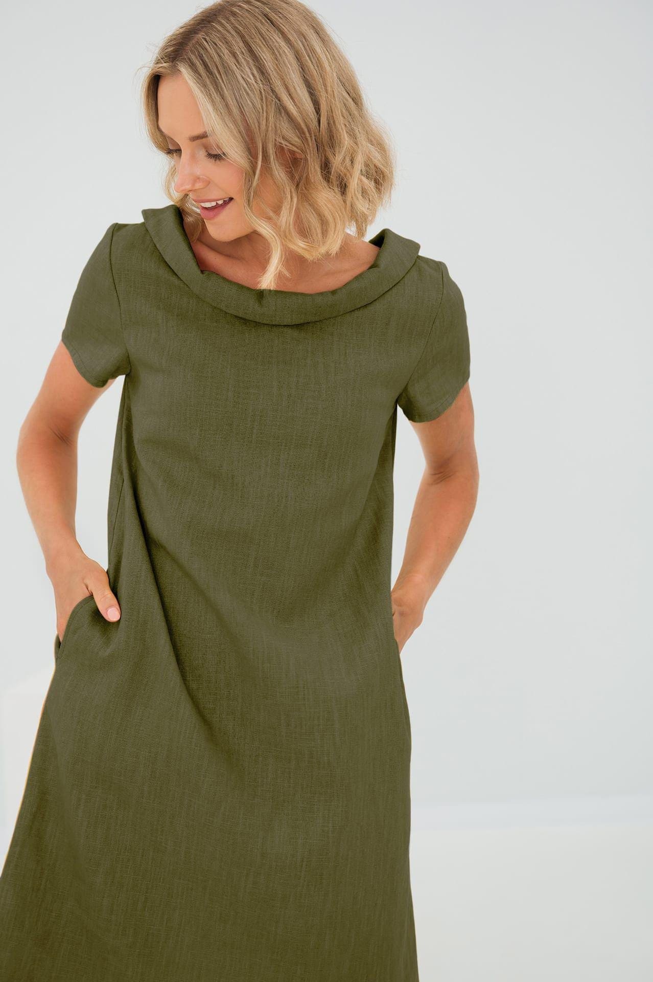 knee length dresses for ladies Linen dress CHLOE — Wrap-Style Linen with Pockets main image 0