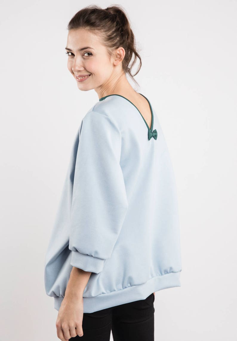 Light Blue Top Open Back Top Loose Blouse Ribbon Top Etsy