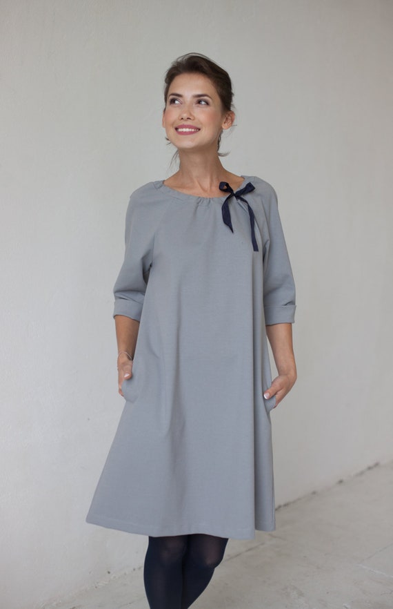 Gray Dress Midi Dress French Dress Loose Dress Bridesmaid | Etsy