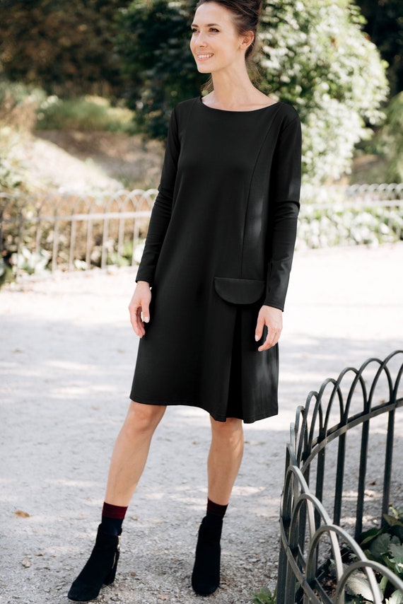 Black Midi Dress A Line Dress Loose 