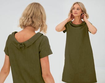 Green Mother Of The Bride Dress, Mother Of The Groom Dress, Handmade Linen Clothing, Wedding Guest Dress, Minimalist Dress, Modest Dress