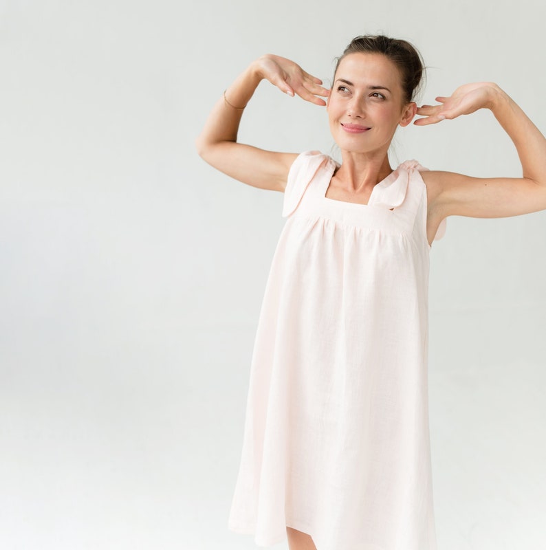 Linen Nightgown, Linen Sleepwear, Linen Nightdress, Tie Strap Night Gown, Summer Sleepwear, Lounge And Sleepwear, Bachelorette Party Pajama image 1