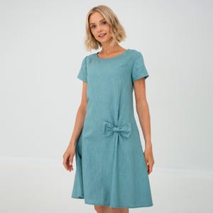 Hochzeitsgastkleid, formelles Leinenkleid, Damenbekleidung, Cocktailkleid, Leinenkleid, Schleifenkleid, elegantes Kleid, lockeres Leinenkleid, LeMuse