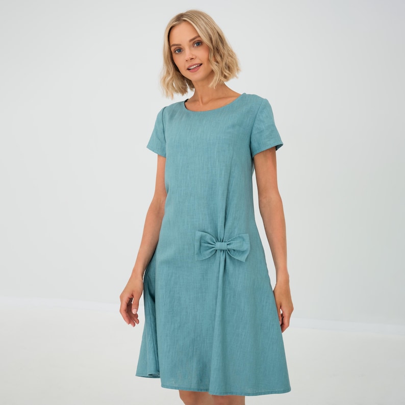 Wedding Guest Dress, Formal Linen Dress, Womens Clothing, Cocktail Dress, Linen Dress, Bow Dress, Elegant Dress, Loose Linen Dress, LeMuse image 1