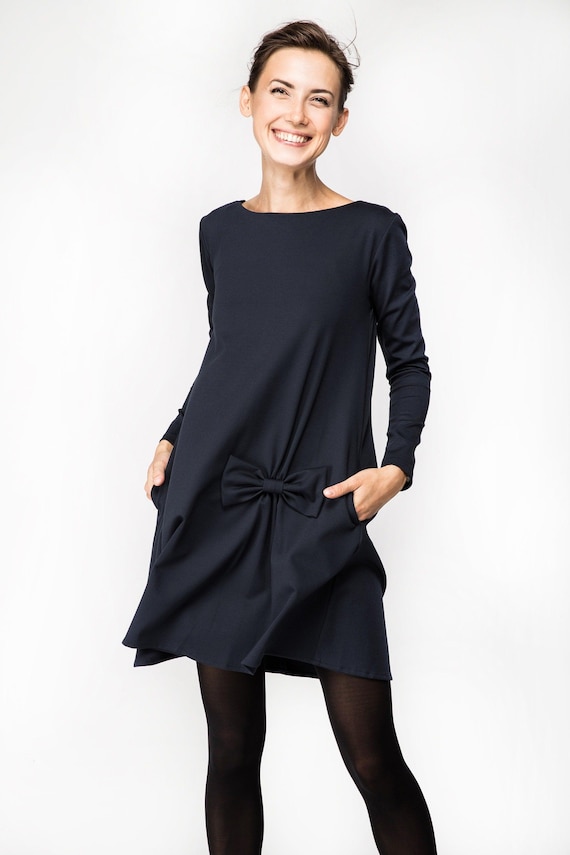 classic dress office cotton Minimalist Women's Clothing, Teacher Longsleeve Petite for Women, Short Frock With Collar and Pockets It work great and