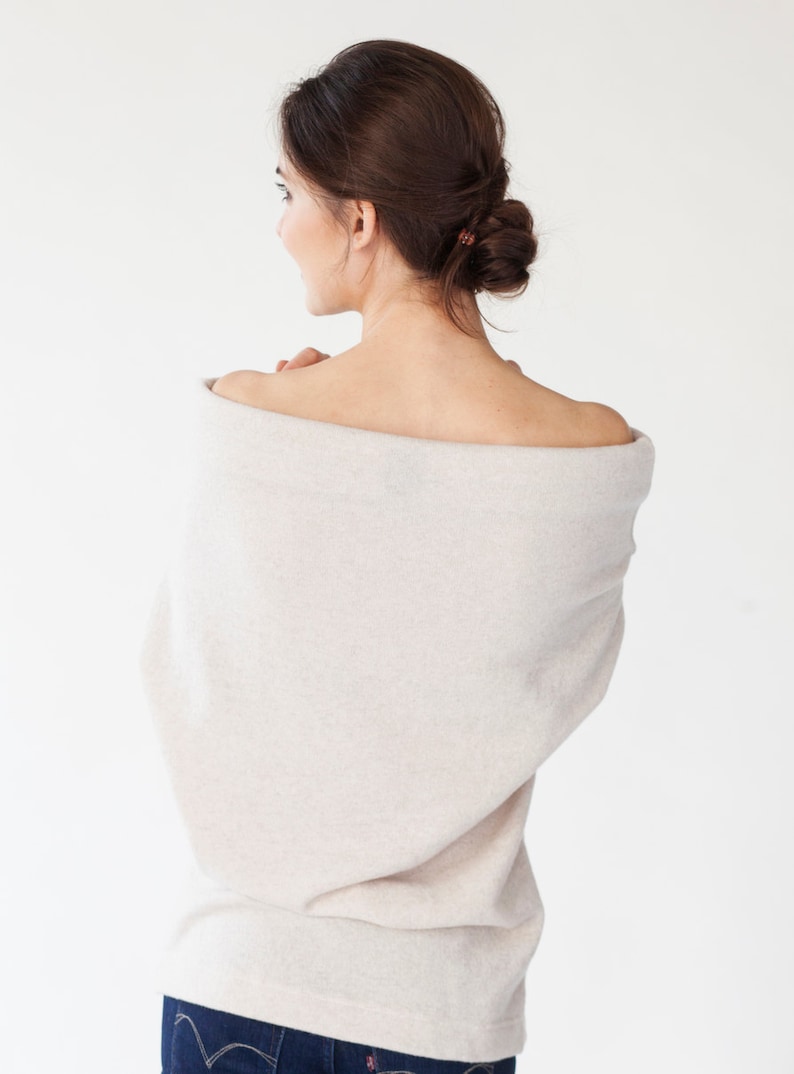Cream Sweater Minimalist Clothing Wool Sweater off Shoulder | Etsy