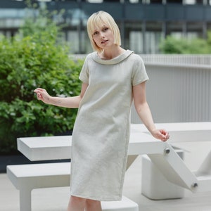 Beige Linen Dress, Fall Style, Linen Clothing, Minimalist Dress, Simple Dress, Work Dress, Everyday Dress, Modest Dress, Casual Dress