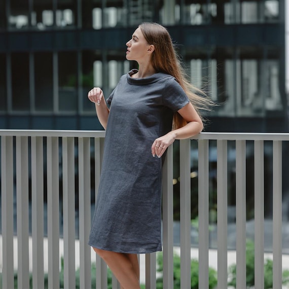 Bridesmaid Linen Wedding Guest Dress, Summer Style Minimalist Midi Frock  With Bow, Classic Shift Petite Clothes, Vacation Women Apparel - Etsy New  Zealand
