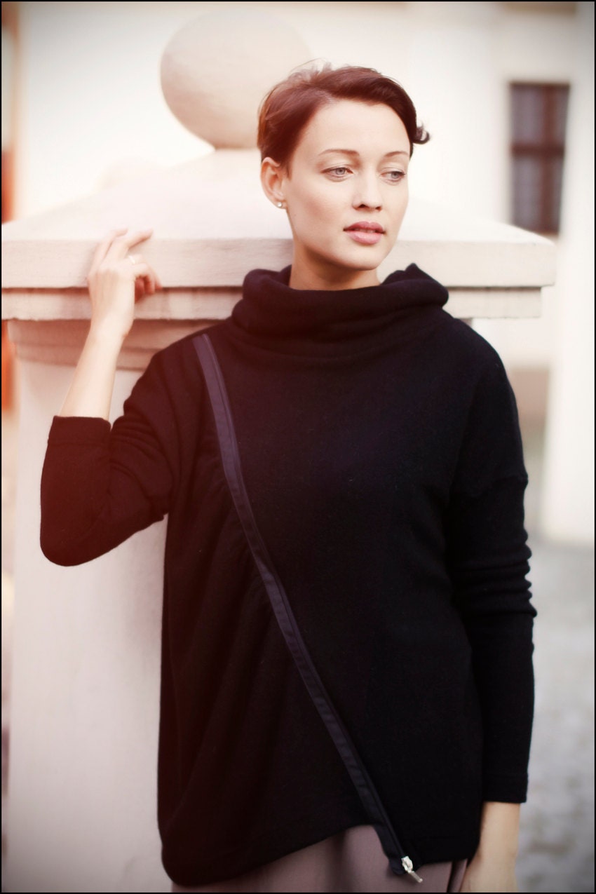 Turtleneck Sweater Black Sweater Zip 