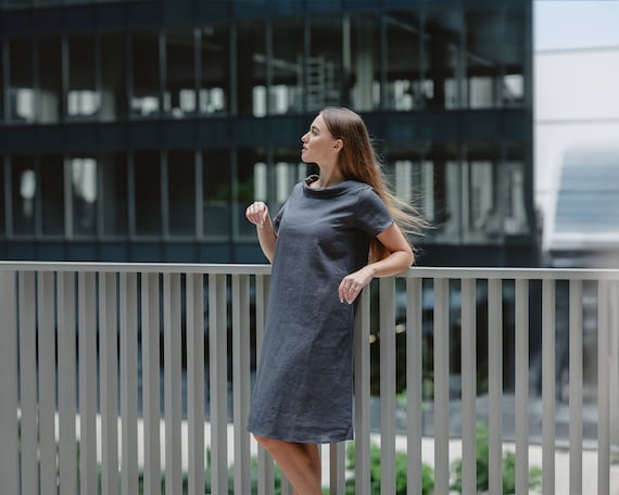 Receptionist Dresses, Linen Dress, Work Uniform Dresses, Modern Office Dress, Teacher Dress, Fall Style, Womens Clothing, Loose Midi Dress