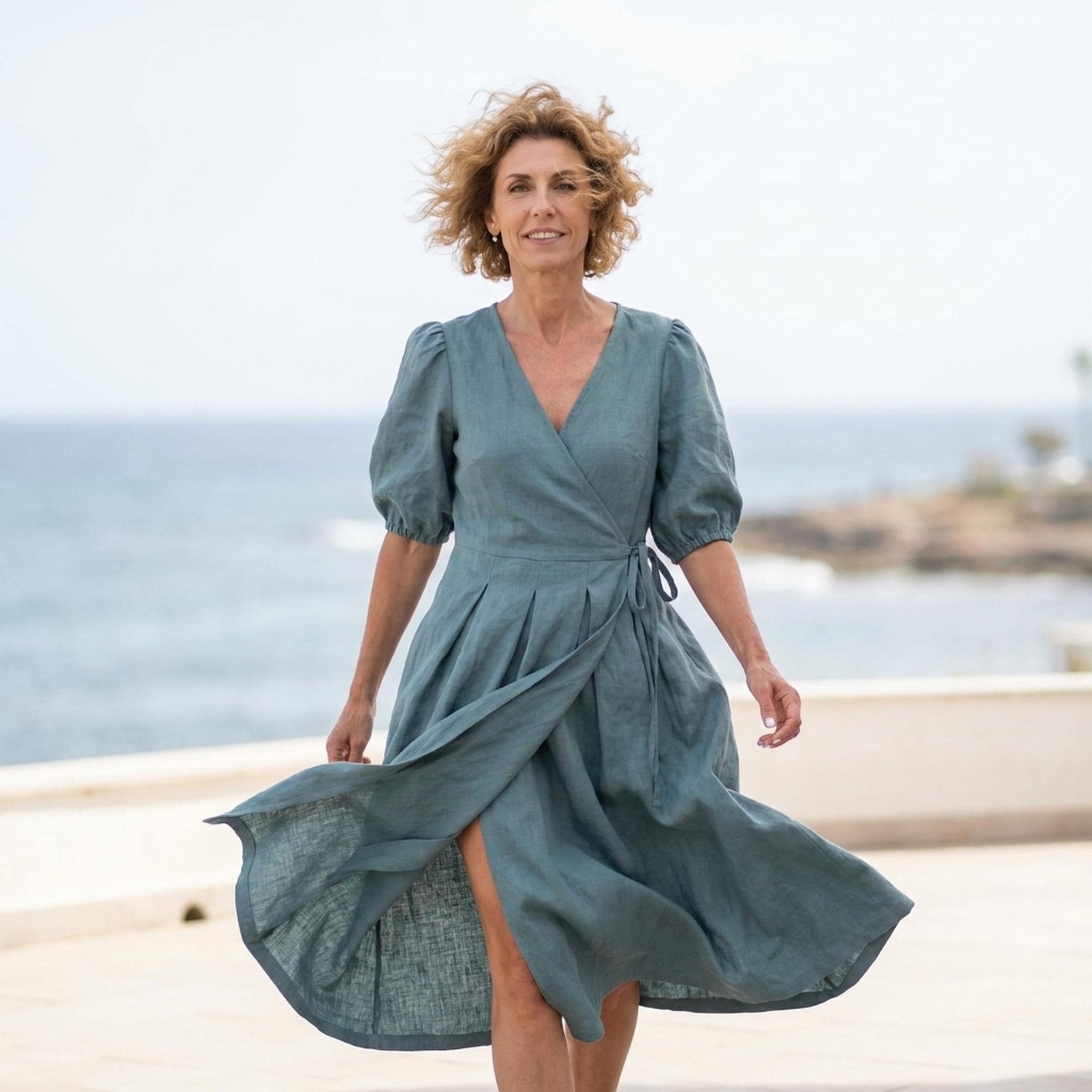 Modest Dusty Blue Bridesmaid Dress
