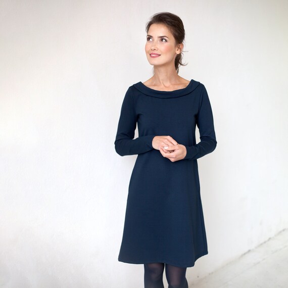 Minimalist Dress, Fall Clothing, A Line Dress, Lemuse Dress, Midi Dress for  Women, Semi Formal Dress With Pockets, Navy Blue Dress, Work -  Denmark