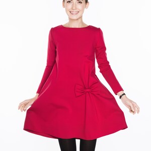 Spring Dress By LeMuse, Red Dress, A Line Dress, Long Sleeve Dress, Womens Clothing, Elegant Dress, Occasion Dress, Cute Date Dress image 3