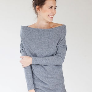 Gray Wool Sweater Women, Minimalist Clothing, Off Shoulder Sweater, Woolen Top, LeMuse Clothing, Knit Pullover, Warm Sweater, Comfy Clothes image 9