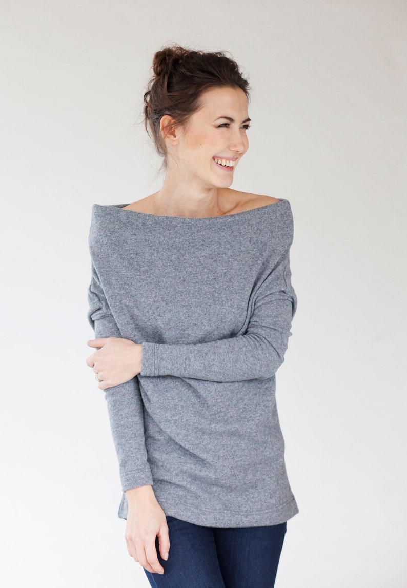 Gray Wool Sweater Women, Minimalist Clothing, Off Shoulder Sweater, Woolen Top, LeMuse Clothing, Knit Pullover, Warm Sweater, Comfy Clothes image 9