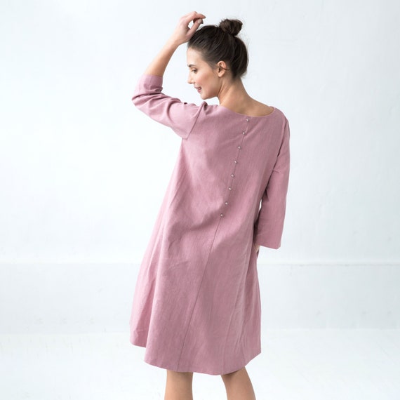 Rosa Leinen Kleid Sommer Midi Kleid Elegantes Kleid Leinen - Etsy Schweiz