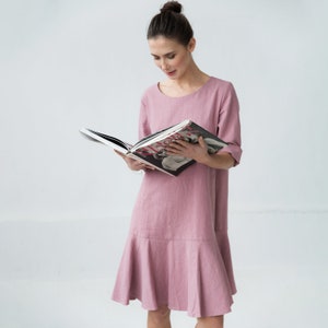 Dusty Rose Dress Linen Dress Flare Dress Drop Waist Dress - Etsy