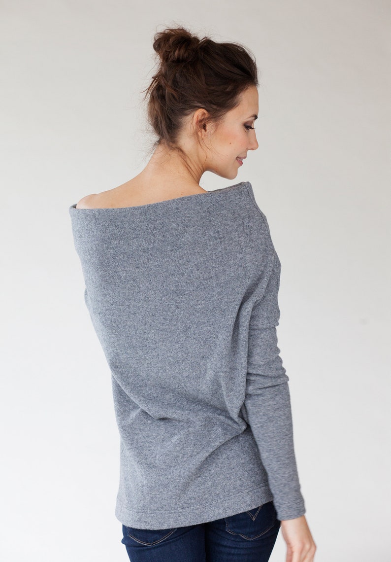 Gray Wool Sweater Women, Minimalist Clothing, Off Shoulder Sweater, Woolen Top, LeMuse Clothing, Knit Pullover, Warm Sweater, Comfy Clothes image 8