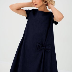Wedding Guest Dress, Formal Linen Dress, Womens Clothing, Cocktail Dress, Linen Dress, Bow Dress, Elegant Dress, Loose Linen Dress, LeMuse image 4