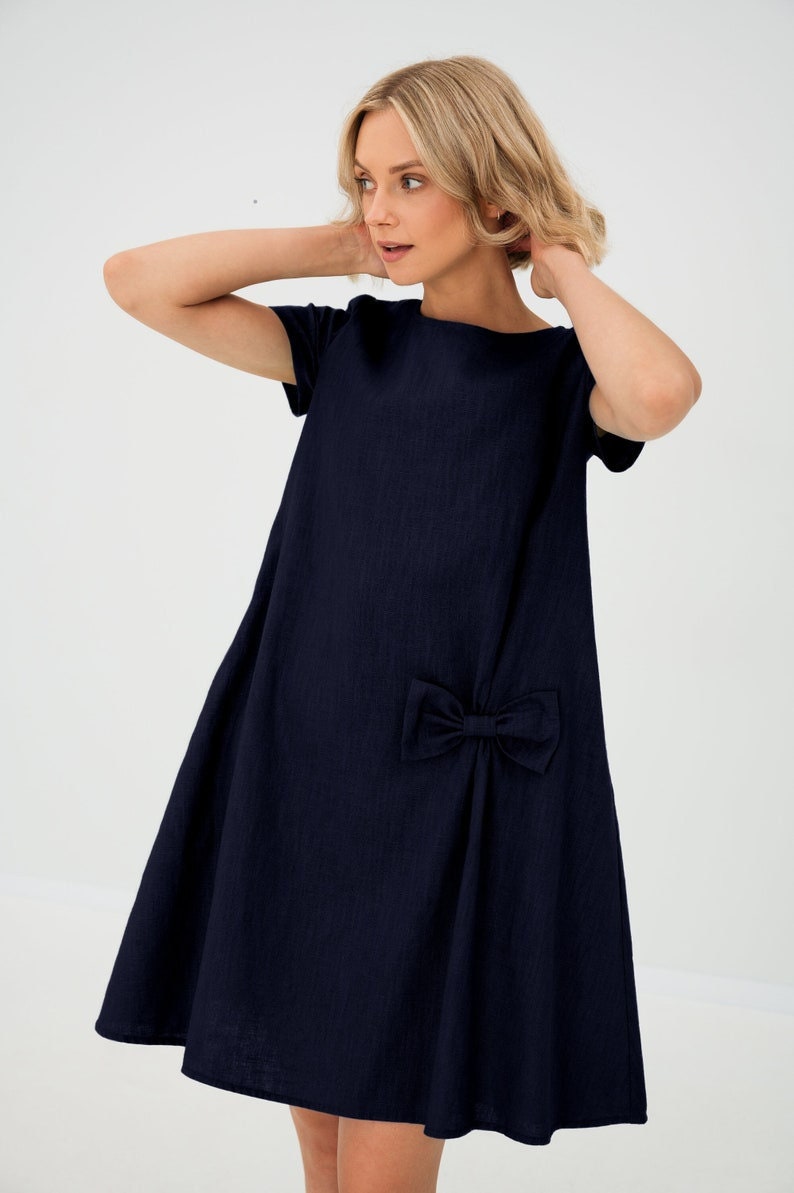 Wedding Guest Dress, Formal Linen Dress, Womens Clothing, Cocktail Dress, Linen Dress, Bow Dress, Elegant Dress, Loose Linen Dress, LeMuse image 4