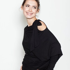 Black Viscose Asymmetric Lemuse Blouse With a Bow on the - Etsy UK