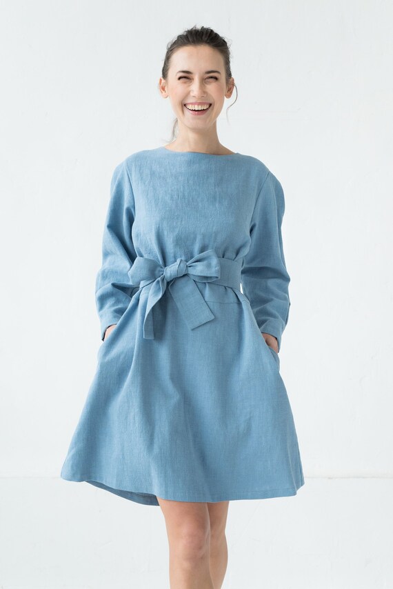 light blue linen dress