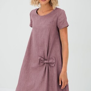 Wedding Guest Dress, Formal Linen Dress, Womens Clothing, Cocktail Dress, Linen Dress, Bow Dress, Elegant Dress, Loose Linen Dress, LeMuse Dusty Rose